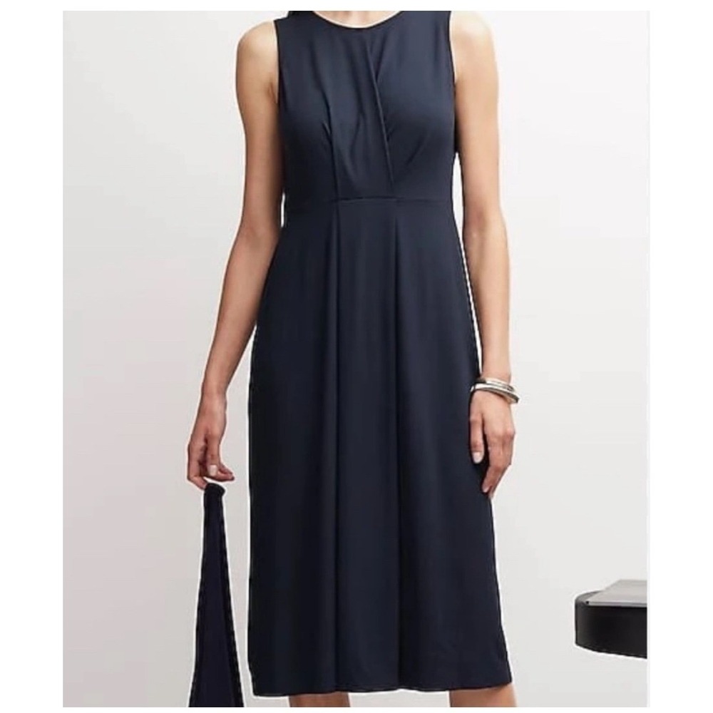 J. Jill Wearever Navy Blue Pleated A-Line Sleeveless Midi Dress Size Medium